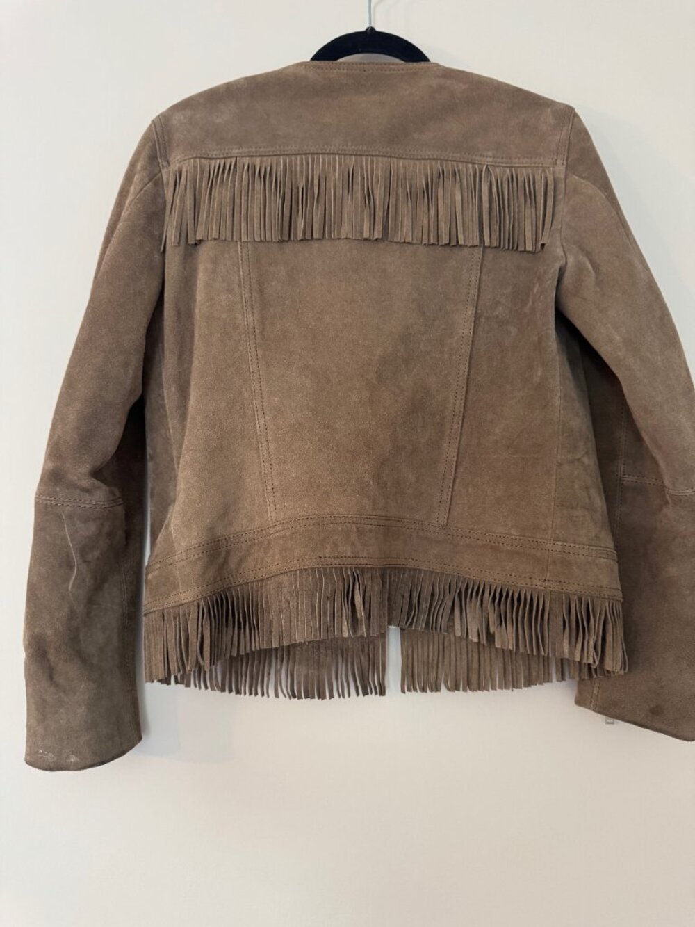 Mango Suede Fringe Jacket Taupe Beige - Small - Picture 3 of 4